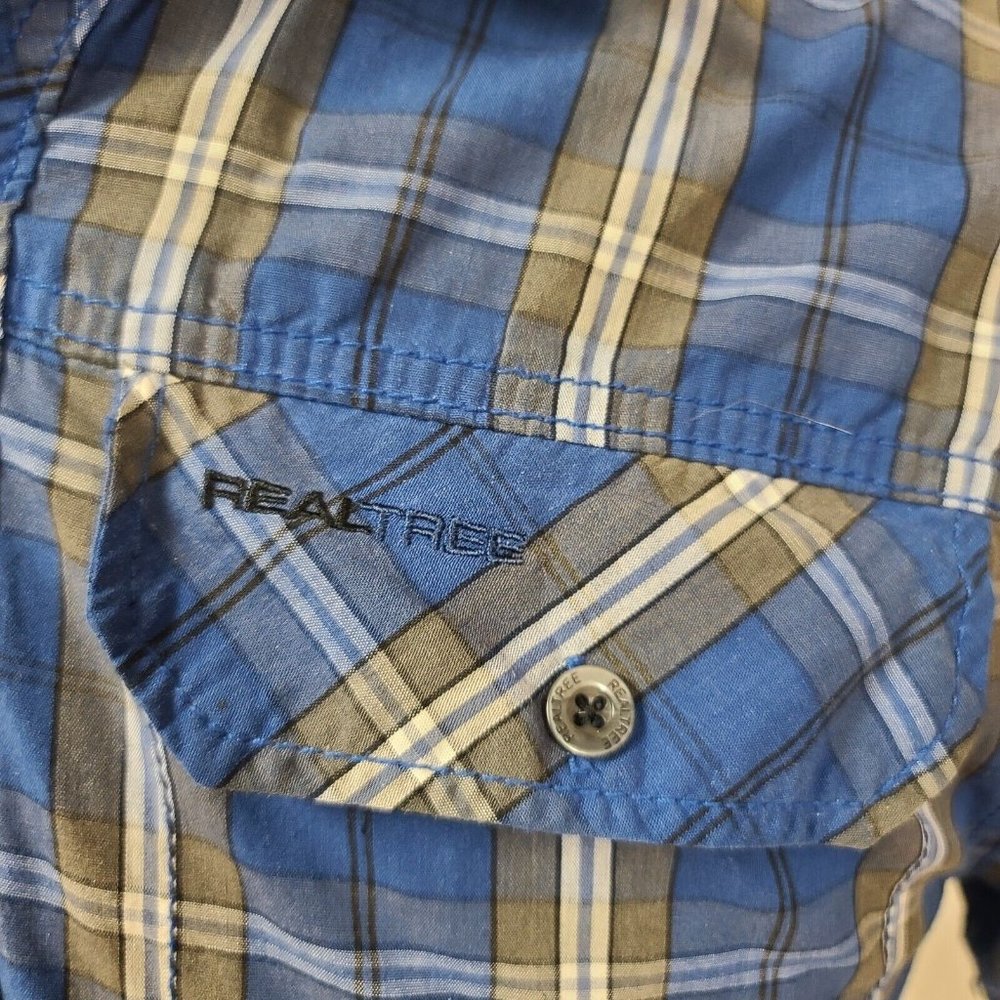 Realtree Mens Small Blue stripe Short Sleeve Button Up Shirt - Picture 4 of 10